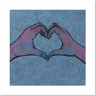 Heart Hands on Blue Background Posters and Art